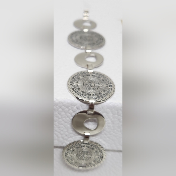 Aztec Calendar Silver Disc Bracelet VINTAGE - Picture 9 of 16